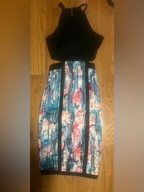 WOW couture A-Line Skirt - Black, Teal & Coral Floral Abstract